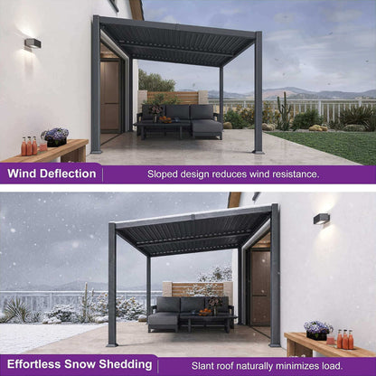 10FT X 14FT Modern Louvered Aluminum Pergola with Sloped Roof