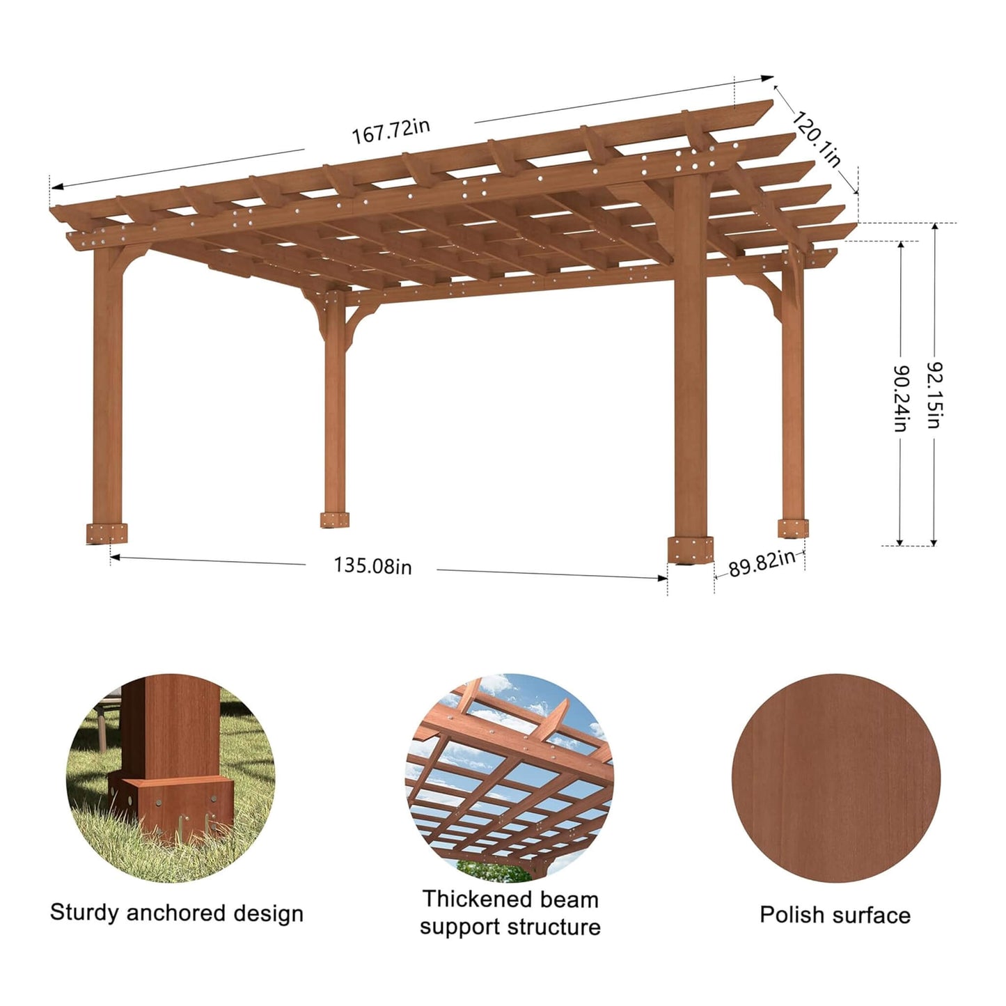 Alora Outdoor Cedar Wood Patio Pergola with Slatted Trellis Roof