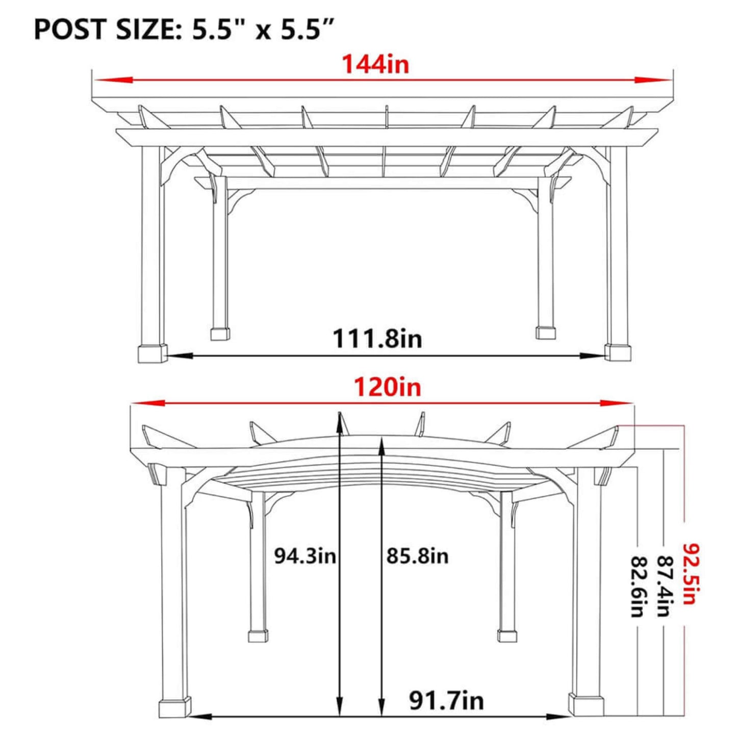 12' x 14' Alora Luxury Outdoor All-Season Cedar Wood Gazebo Pergola with Arched Roof And Stakes For Patios