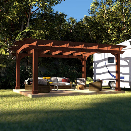 12' x 14' Alora Luxury Outdoor All-Season Cedar Wood Gazebo Pergola with Arched Roof And Stakes For Patios