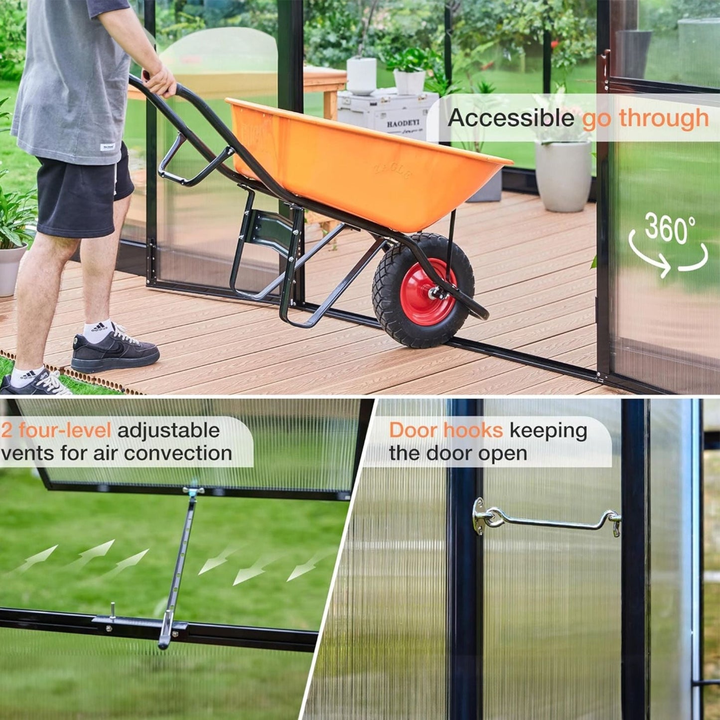 10' x 14' FT Premium Outdoor Polycarbonate Greenhouse With Aluminum Frame And Double Swing Doors