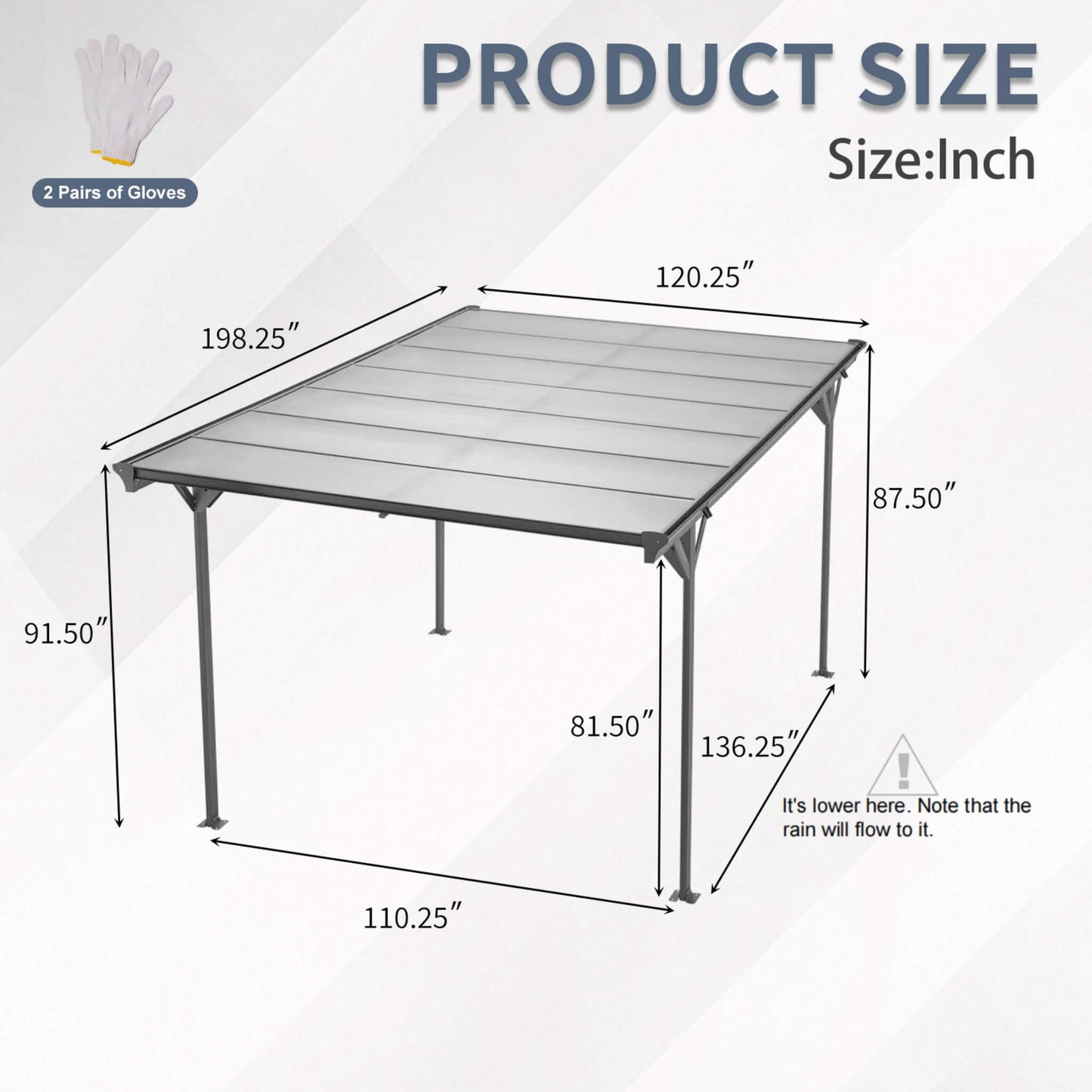 10' x 16' Alora Heavy-Duty Outdoor Driveway Pergola With Aluminum Alloy Frame And Polycarbonate Panels