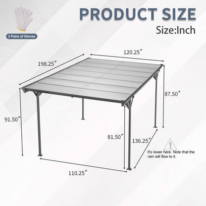 10' x 16' Alora Heavy-Duty Outdoor Driveway Pergola With Aluminum Alloy Frame And Polycarbonate Panels