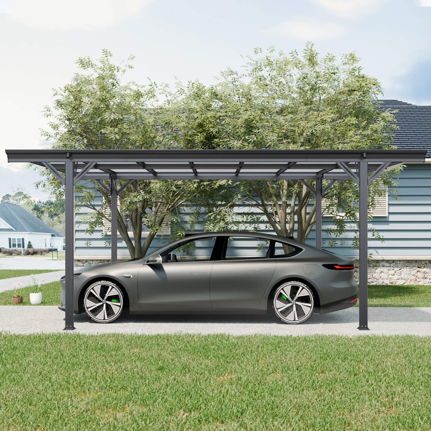10' x 16' Alora Heavy-Duty Outdoor Driveway Pergola With Aluminum Alloy Frame And Polycarbonate Panels