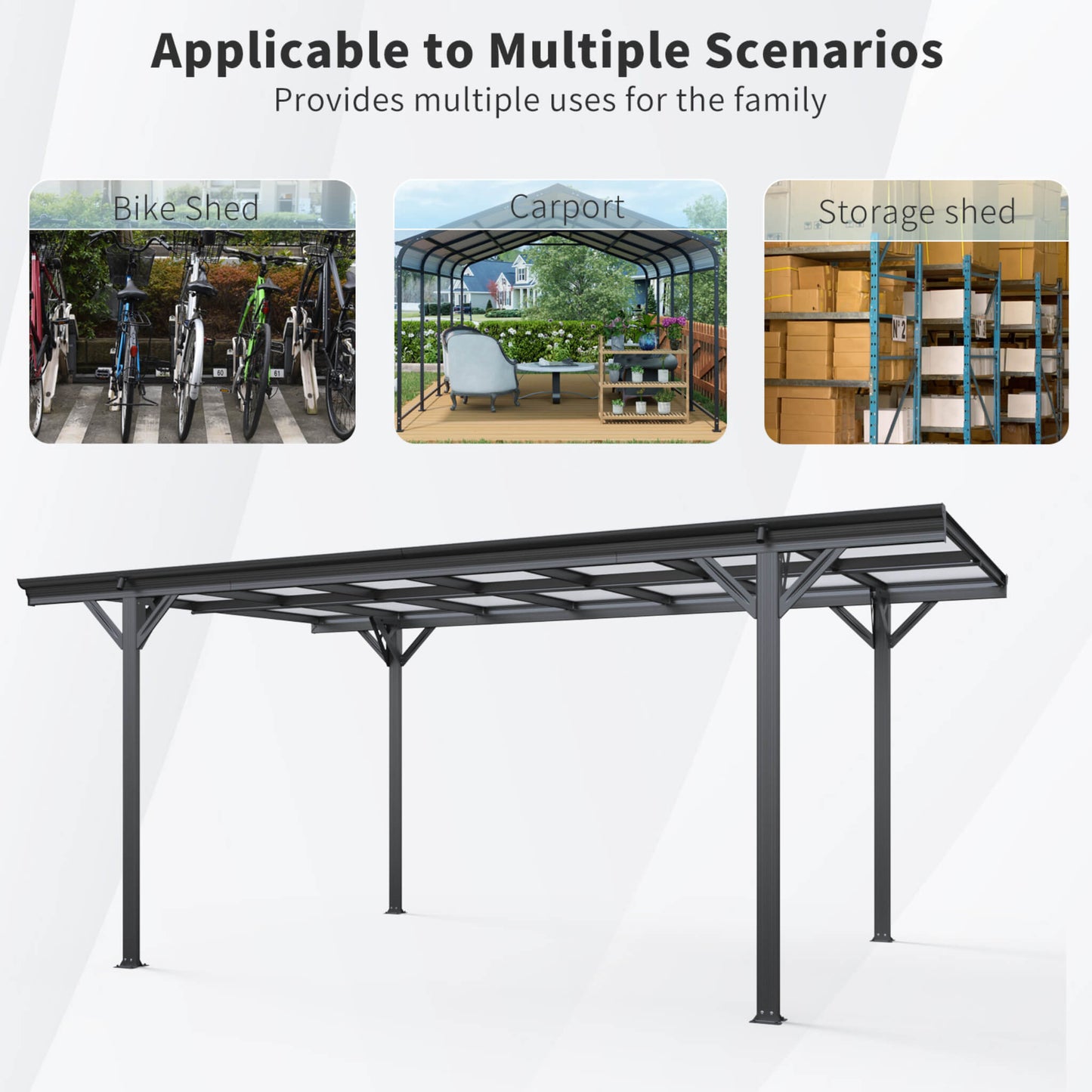 10' x 16' Alora Heavy-Duty Outdoor Driveway Pergola With Aluminum Alloy Frame And Polycarbonate Panels