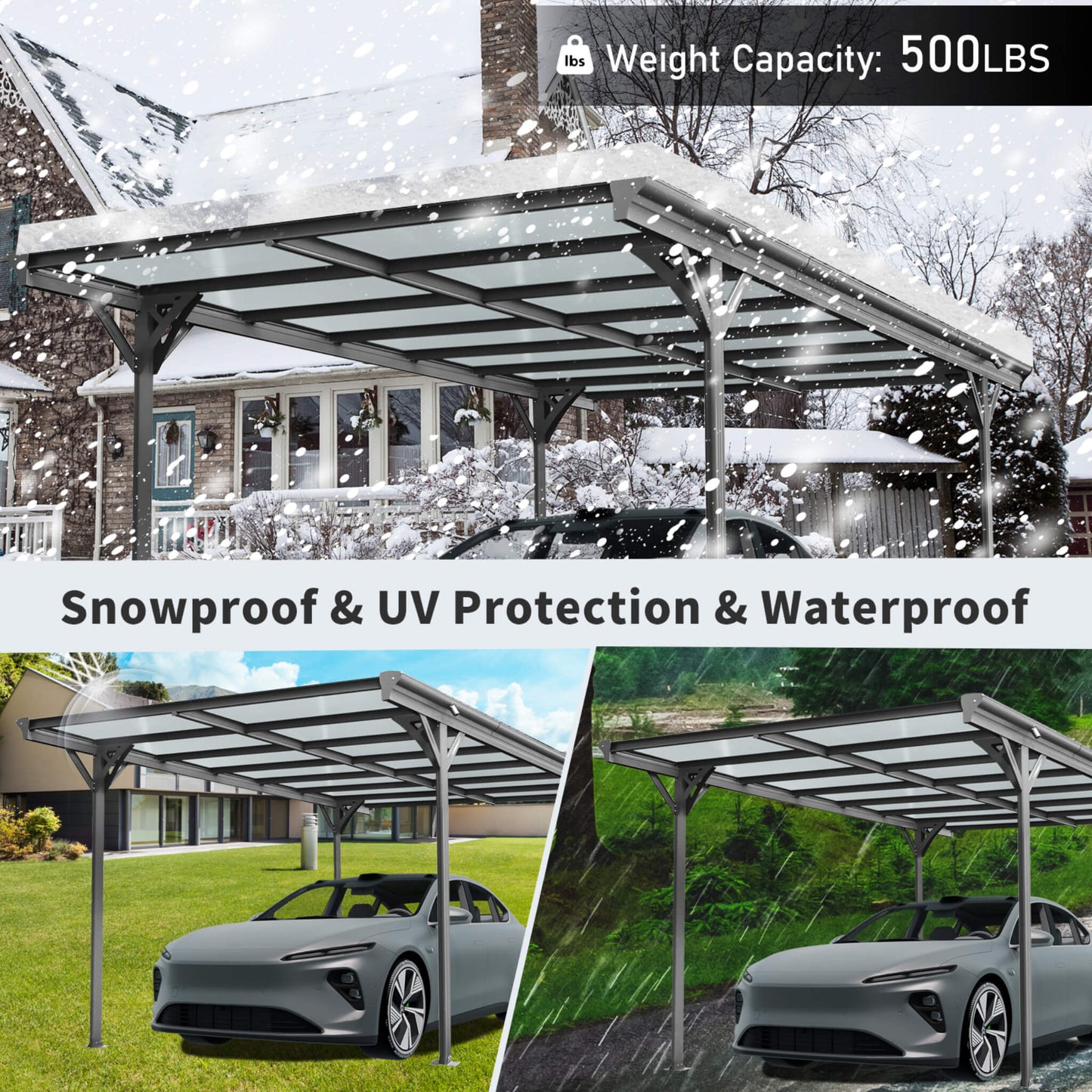 10' x 16' Alora Heavy-Duty Outdoor Driveway Pergola With Aluminum Alloy Frame And Polycarbonate Panels