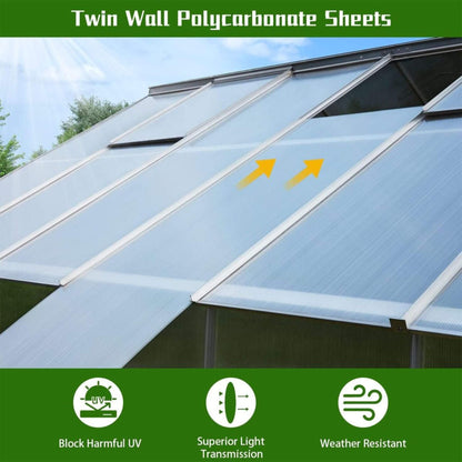 10' x 16' FT Extra Large Heavy-Duty Backyard Polycarbonate Aluminum Greenhouse With Sliding Doors And Vents