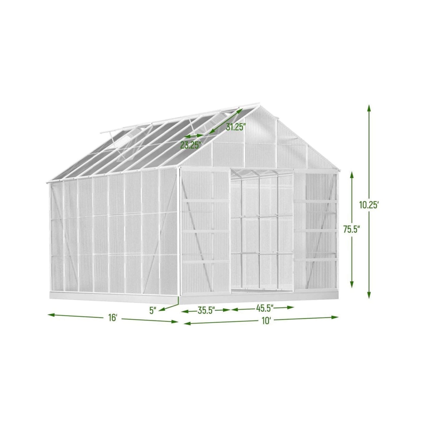 10' x 16' FT Extra Large Heavy-Duty Backyard Polycarbonate Aluminum Greenhouse With Sliding Doors And Vents