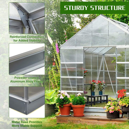 10' x 16' FT Extra Large Heavy-Duty Backyard Polycarbonate Aluminum Greenhouse With Sliding Doors And Vents