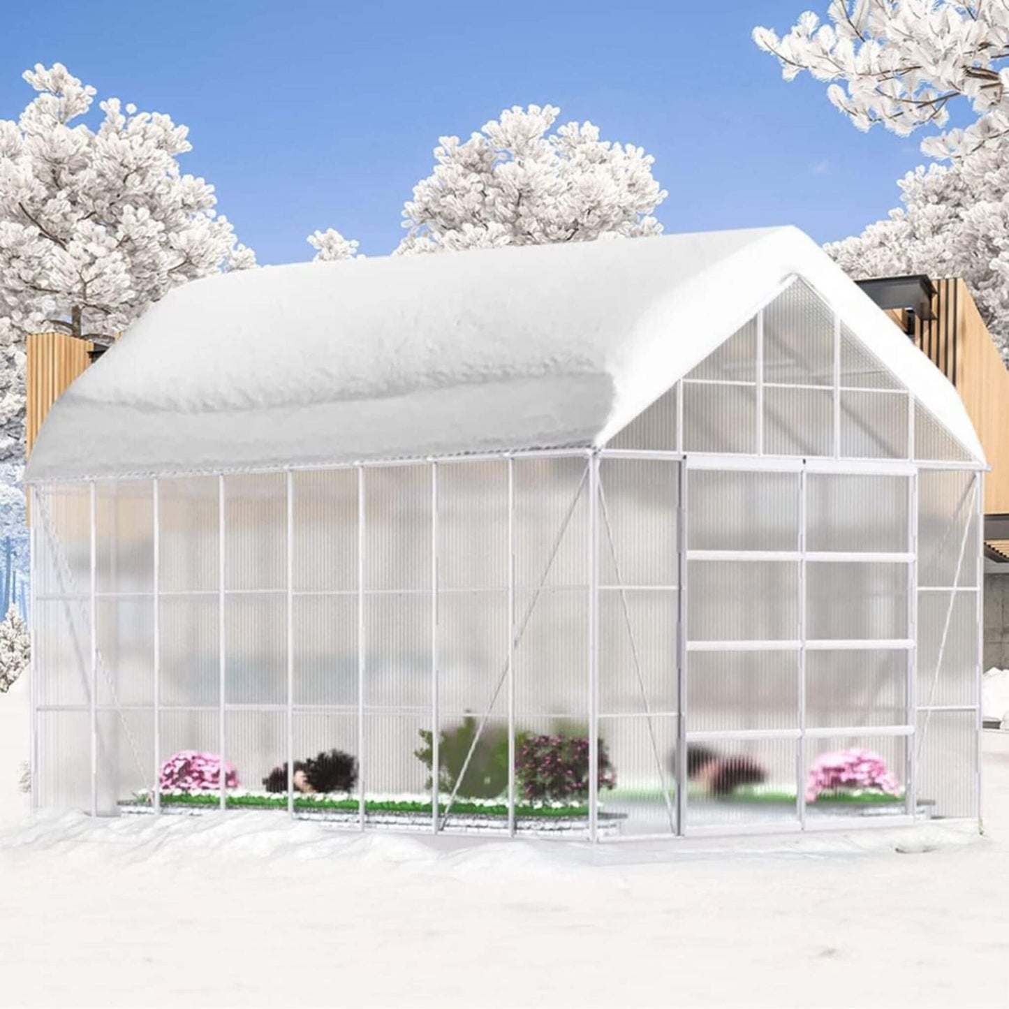 10' x 16' FT Extra Large Heavy-Duty Backyard Polycarbonate Aluminum Greenhouse With Sliding Doors And Vents