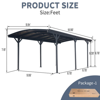 10FT x 19FT Alora Heavy-Duty Outdoor Aluminum Arch Carport with Polycarbonate Panels