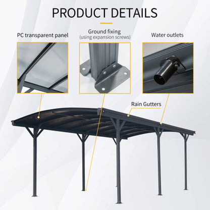 10FT x 19FT Alora Heavy-Duty Outdoor Aluminum Arch Carport with Polycarbonate Panels