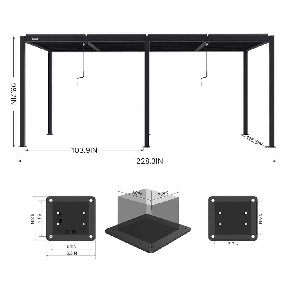 10' x 19' Alora Premium Full Aluminum Louvered Pergola with Adjustable Hardtop Roof