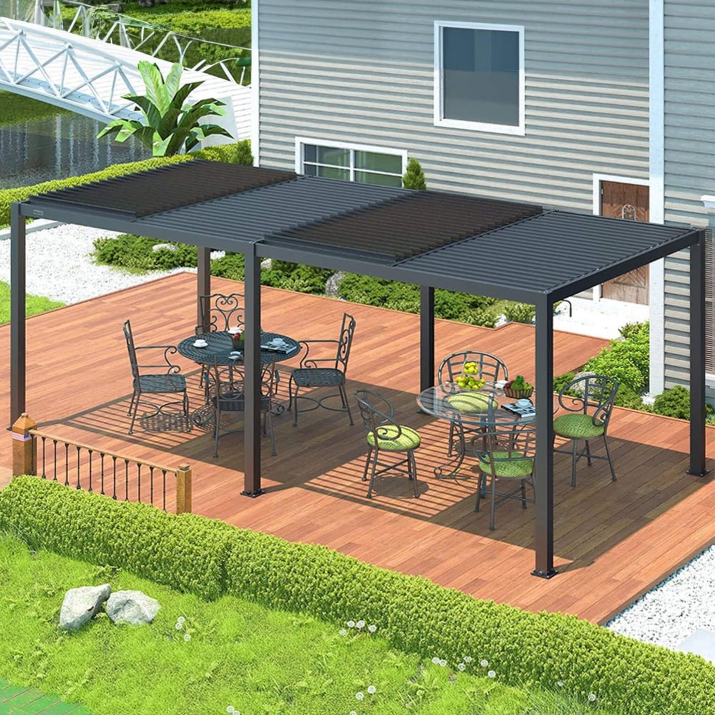 10' x 19' Alora Premium Full Aluminum Louvered Pergola with Adjustable Hardtop Roof
