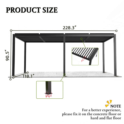 10' x 19' Alora Premium Powder-Coated Aluminum Pergola with Adjustable Louvers