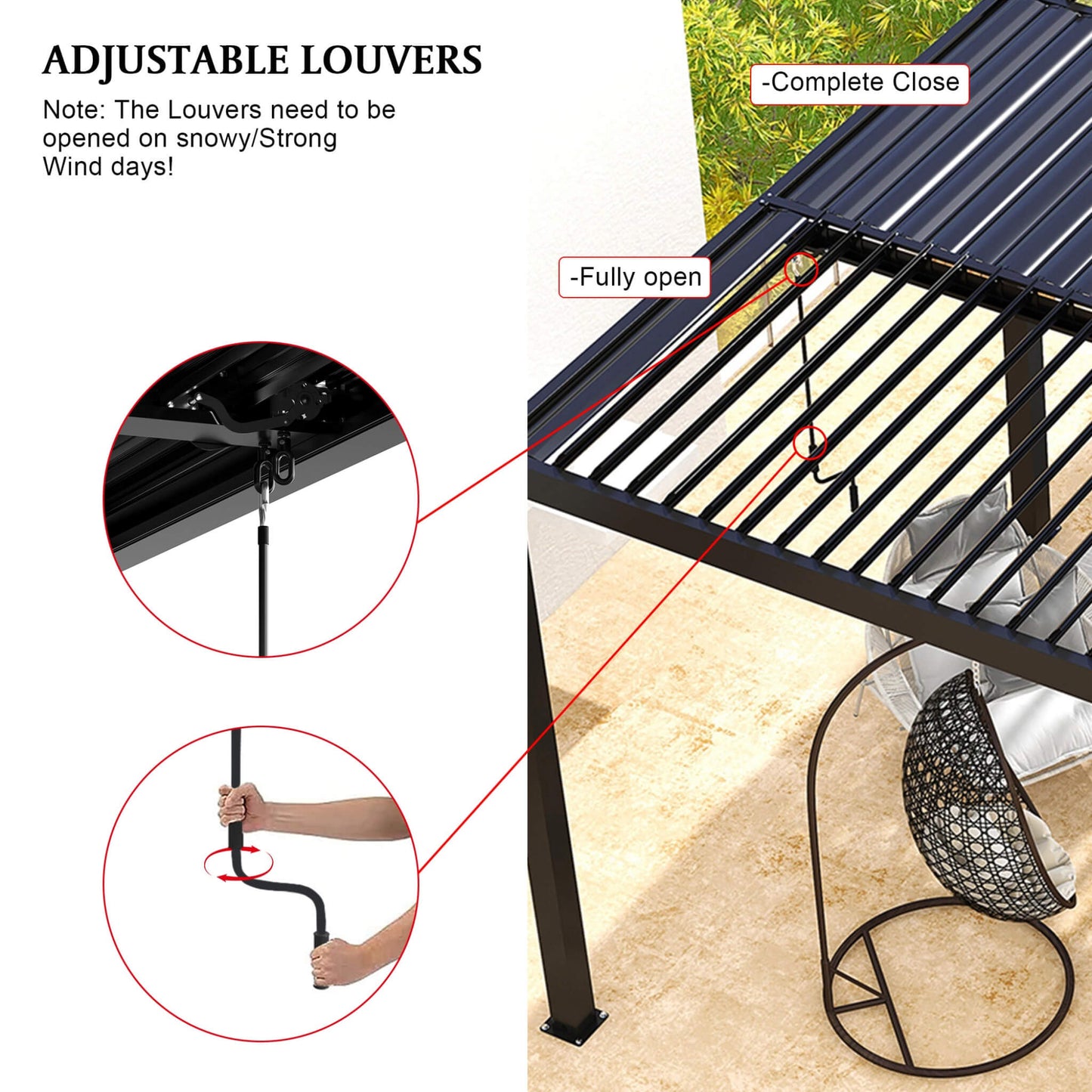 10' x 19' Alora Premium Powder-Coated Aluminum Pergola with Adjustable Louvers