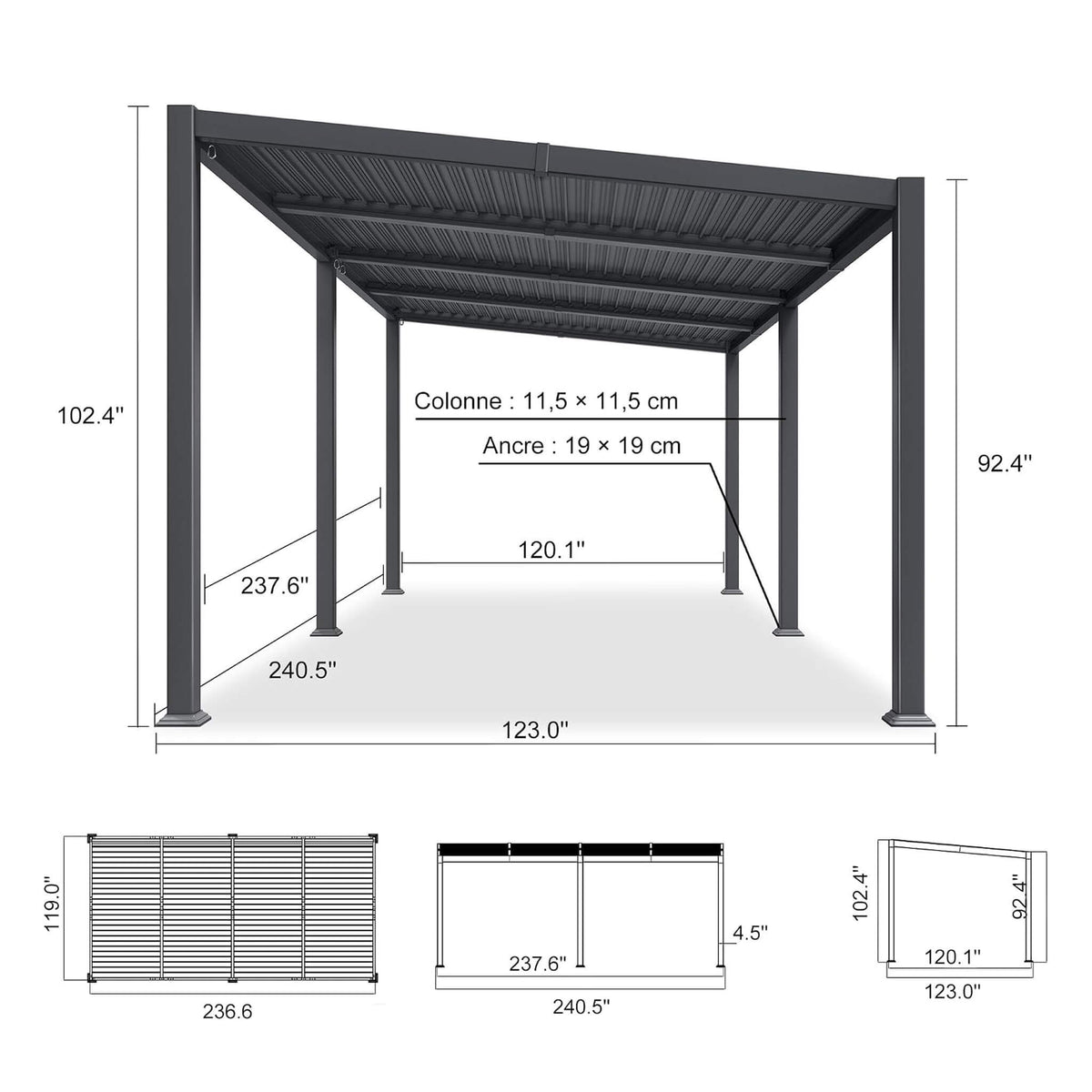 10FT X 20FT Modern Louvered Aluminum Pergola with Sloped Roof