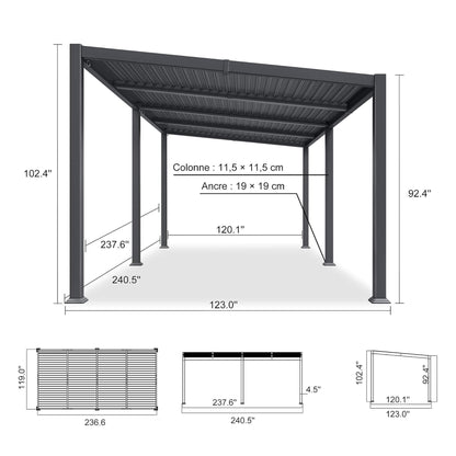 10FT X 20FT Modern Louvered Aluminum Pergola with Sloped Roof