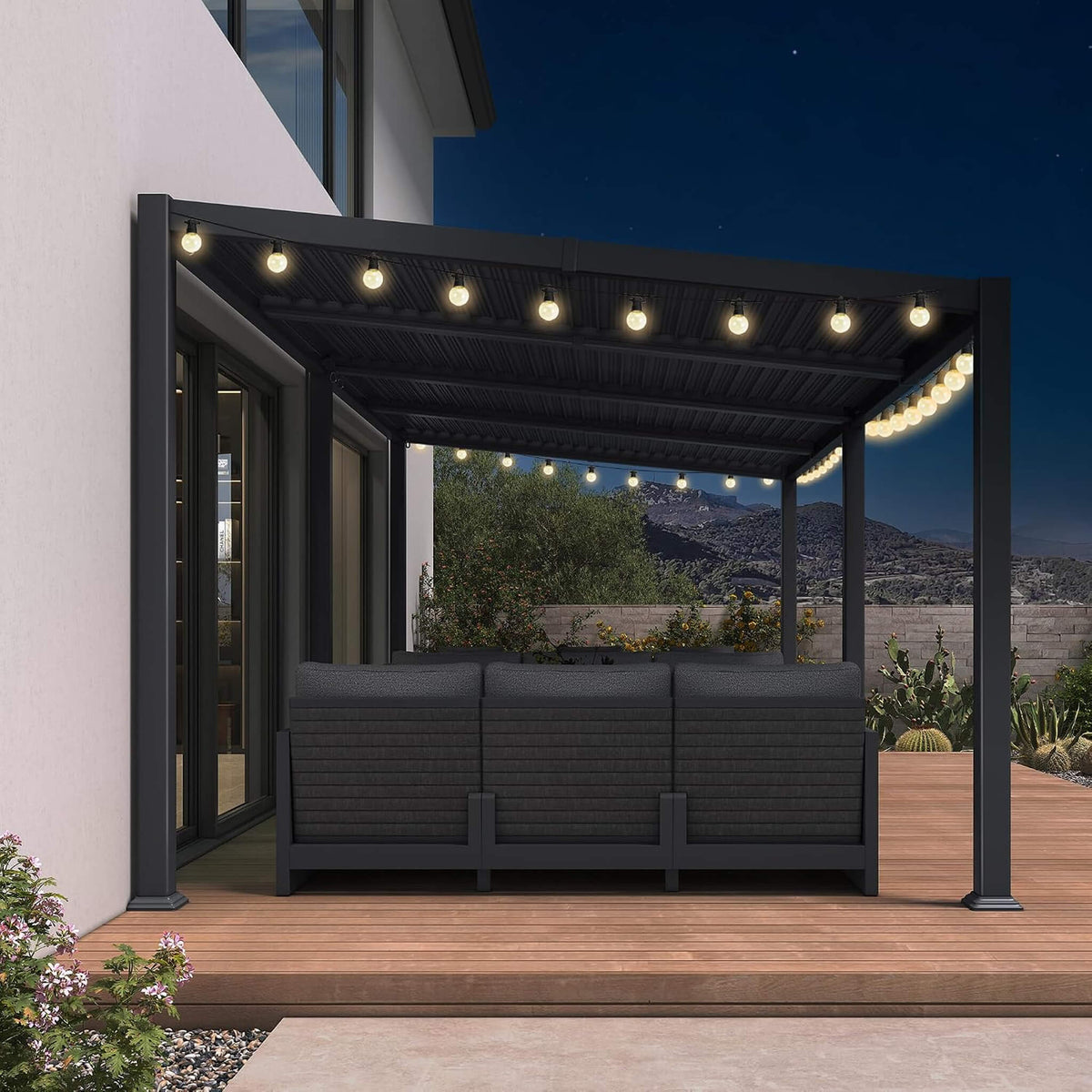 10FT X 20FT Modern Louvered Aluminum Pergola with Sloped Roof