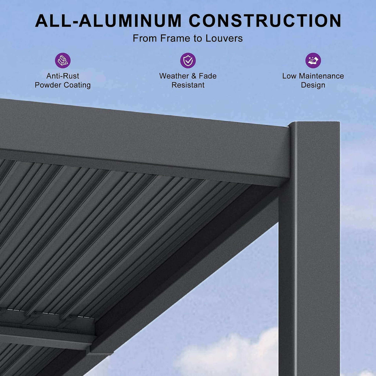 10FT X 20FT Modern Wall-Mounted Louvered Pergola with Aluminum Frame