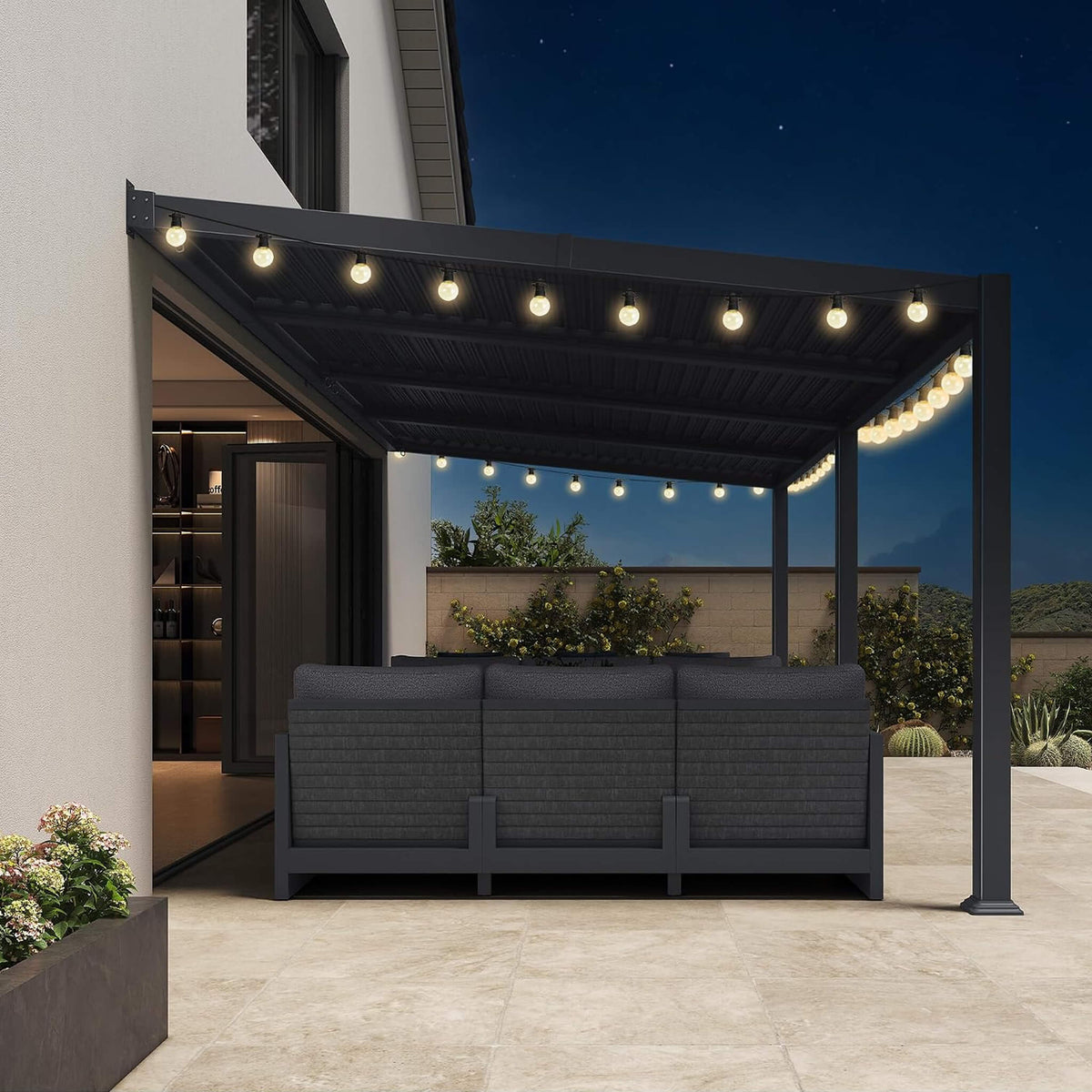 10FT X 20FT Modern Wall-Mounted Louvered Pergola with Aluminum Frame