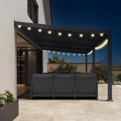10FT X 20FT Modern Wall-Mounted Louvered Pergola with Aluminum Frame