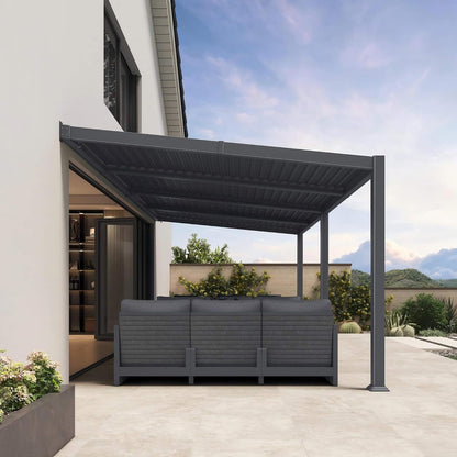 10FT X 20FT Modern Wall-Mounted Louvered Pergola with Aluminum Frame