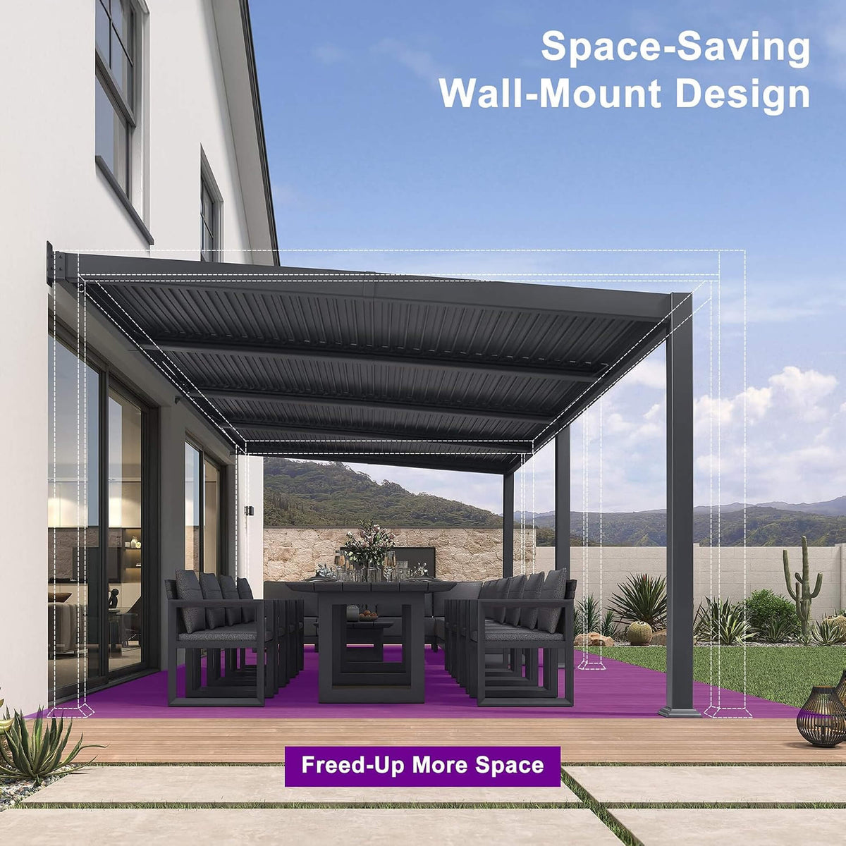 10FT X 20FT Modern Wall-Mounted Louvered Pergola with Aluminum Frame