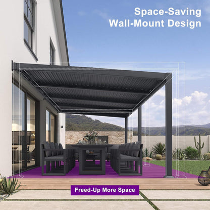 10FT X 20FT Modern Wall-Mounted Louvered Pergola with Aluminum Frame
