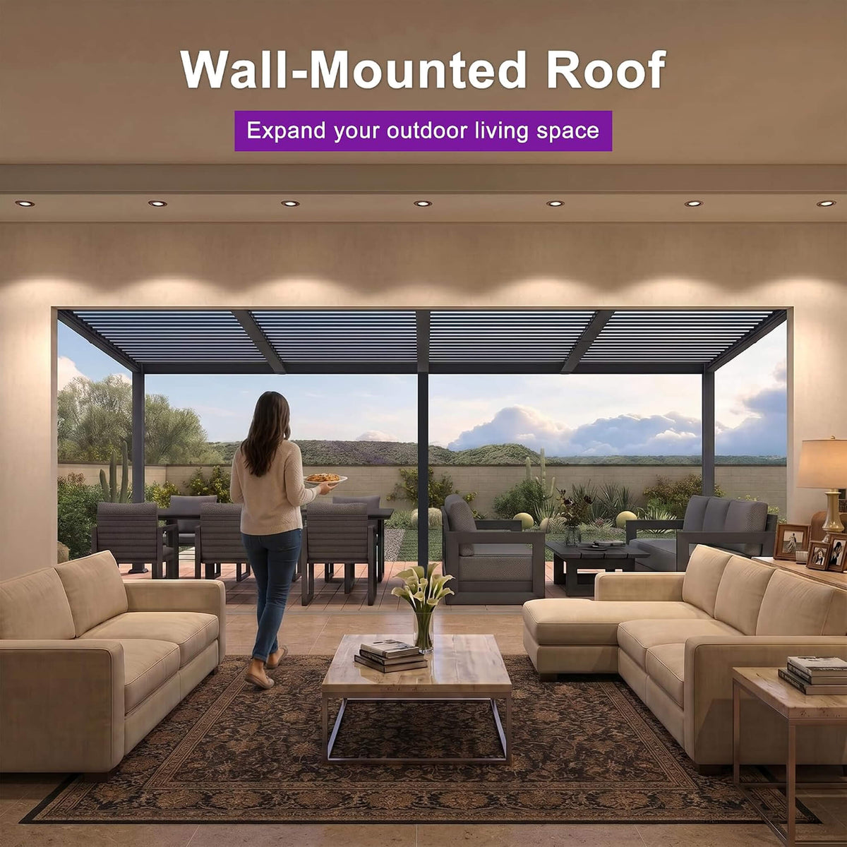10FT X 20FT Modern Wall-Mounted Louvered Pergola with Aluminum Frame