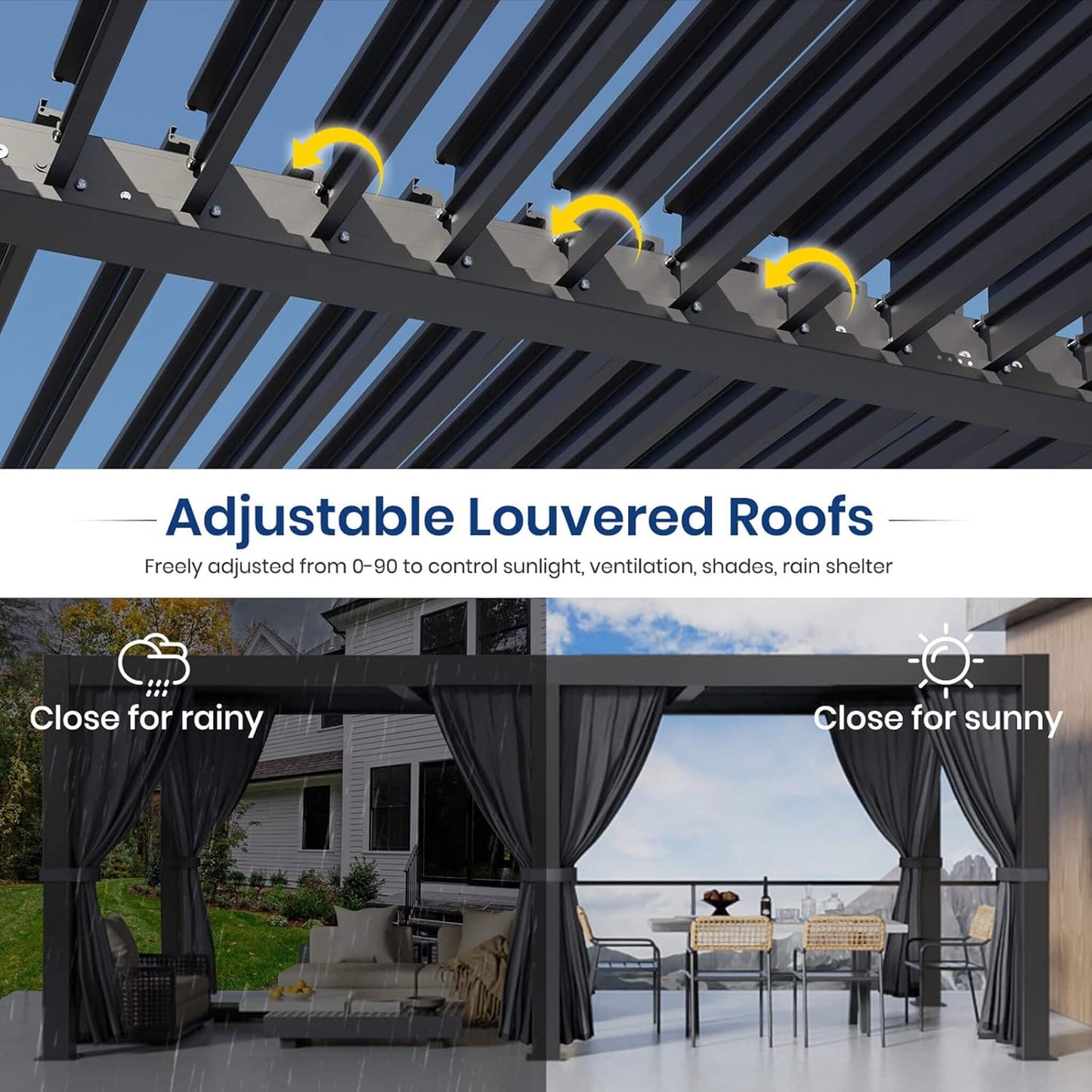 10FT x 20FT Alora Premium Louvered Pergola with Curtains and Netting