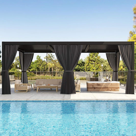 10FT x 20FT Alora Premium Louvered Pergola with Curtains and Netting