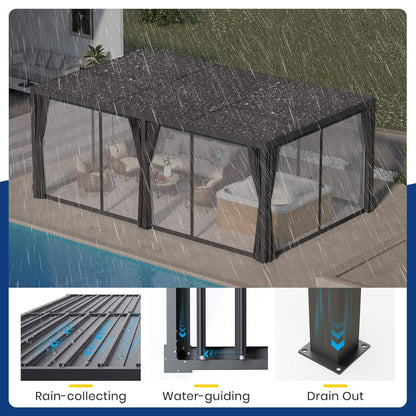 10FT x 20FT Alora Premium Louvered Pergola with Curtains and Netting