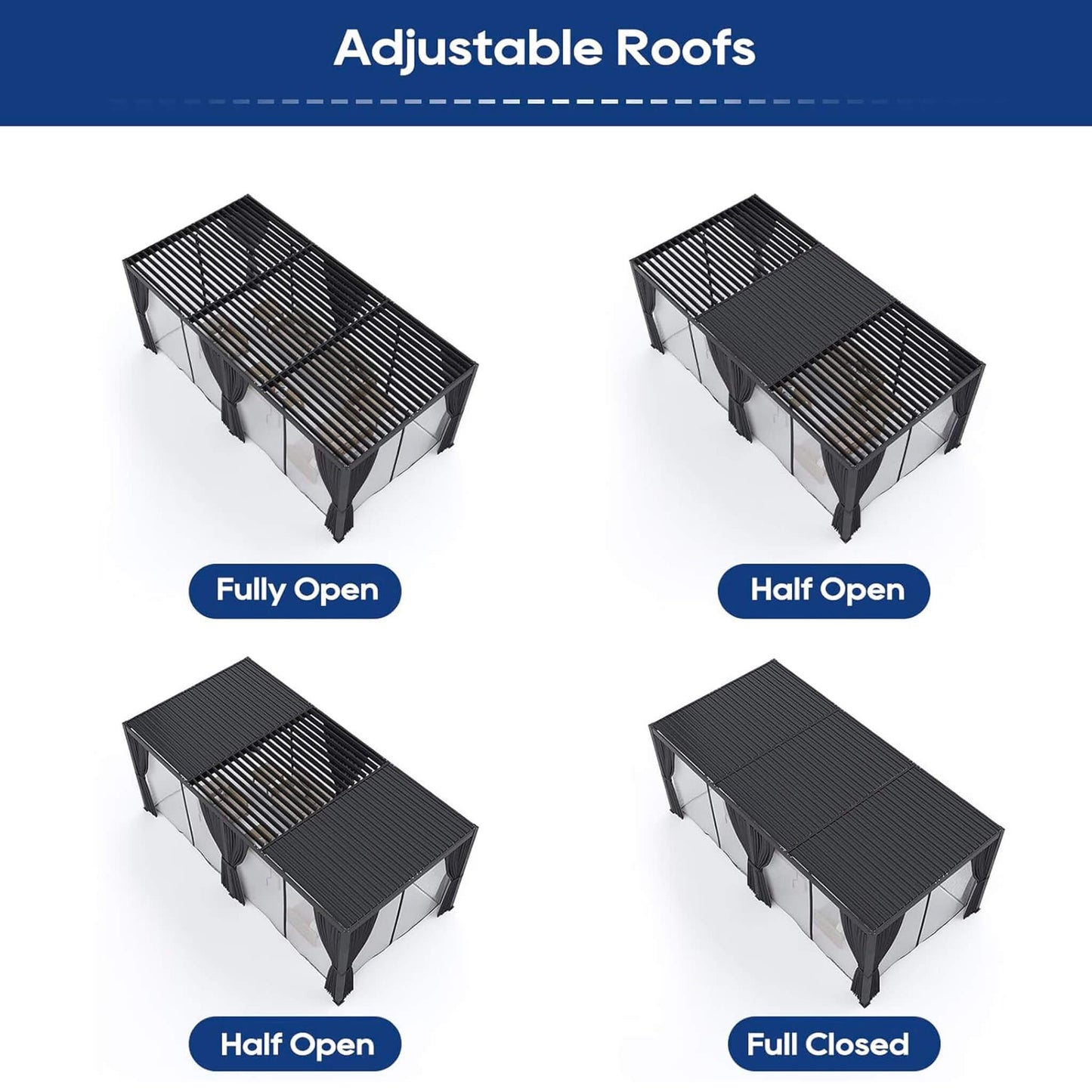 10FT x 20FT Alora Premium Louvered Pergola with Curtains and Netting