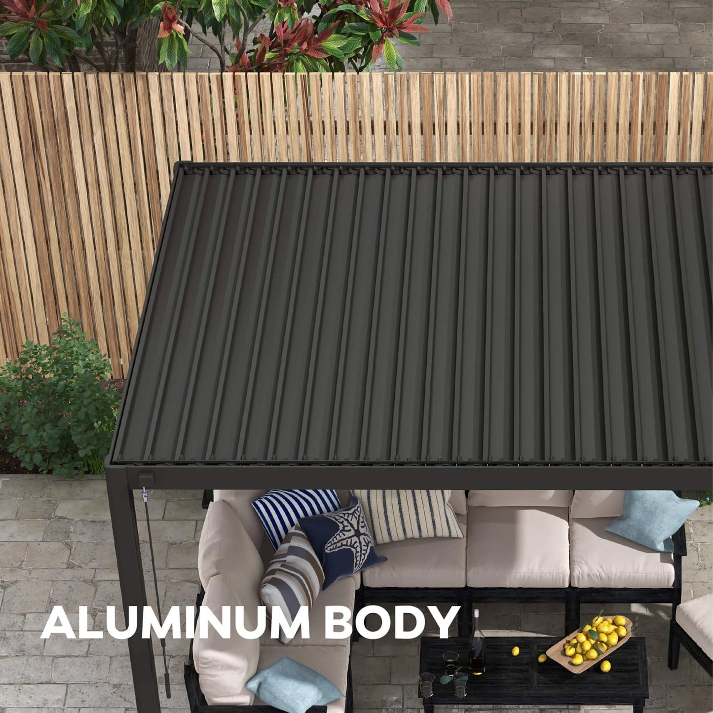 10FT X 20FT Alora Modern Outdoor Adjustable Charcoal Louvered Pergola with Screens and Built-In Drainage