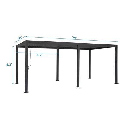 10FT X 20FT Alora Modern Outdoor Adjustable Charcoal Louvered Pergola with Screens and Built-In Drainage