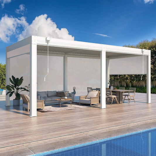 Alora Louvered Aluminum Pergola with Adjustable Roof and Pull-Down Screens
