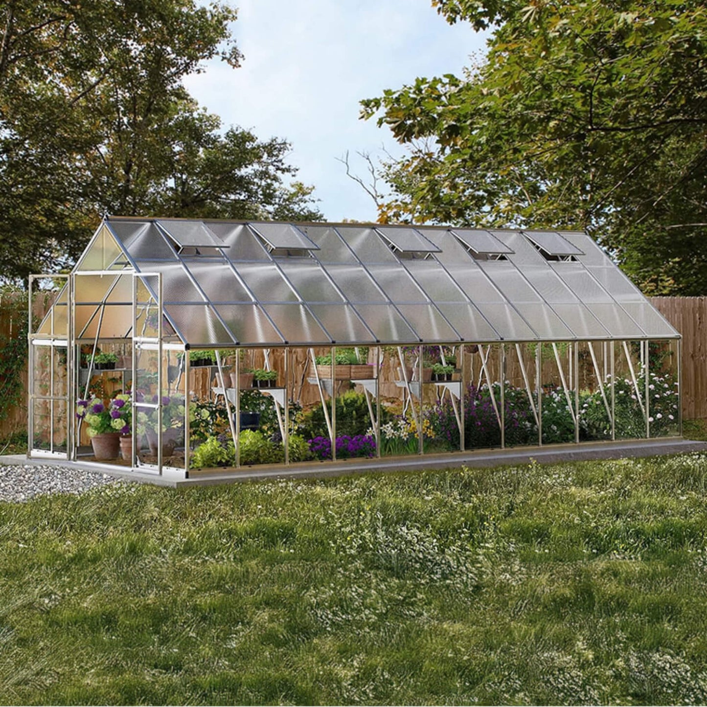10' x 24' FT Premium Heavy-Duty Polycarbonate Walk-In Greenhouse W/ Aluminum Frame & Built-In Gutter System