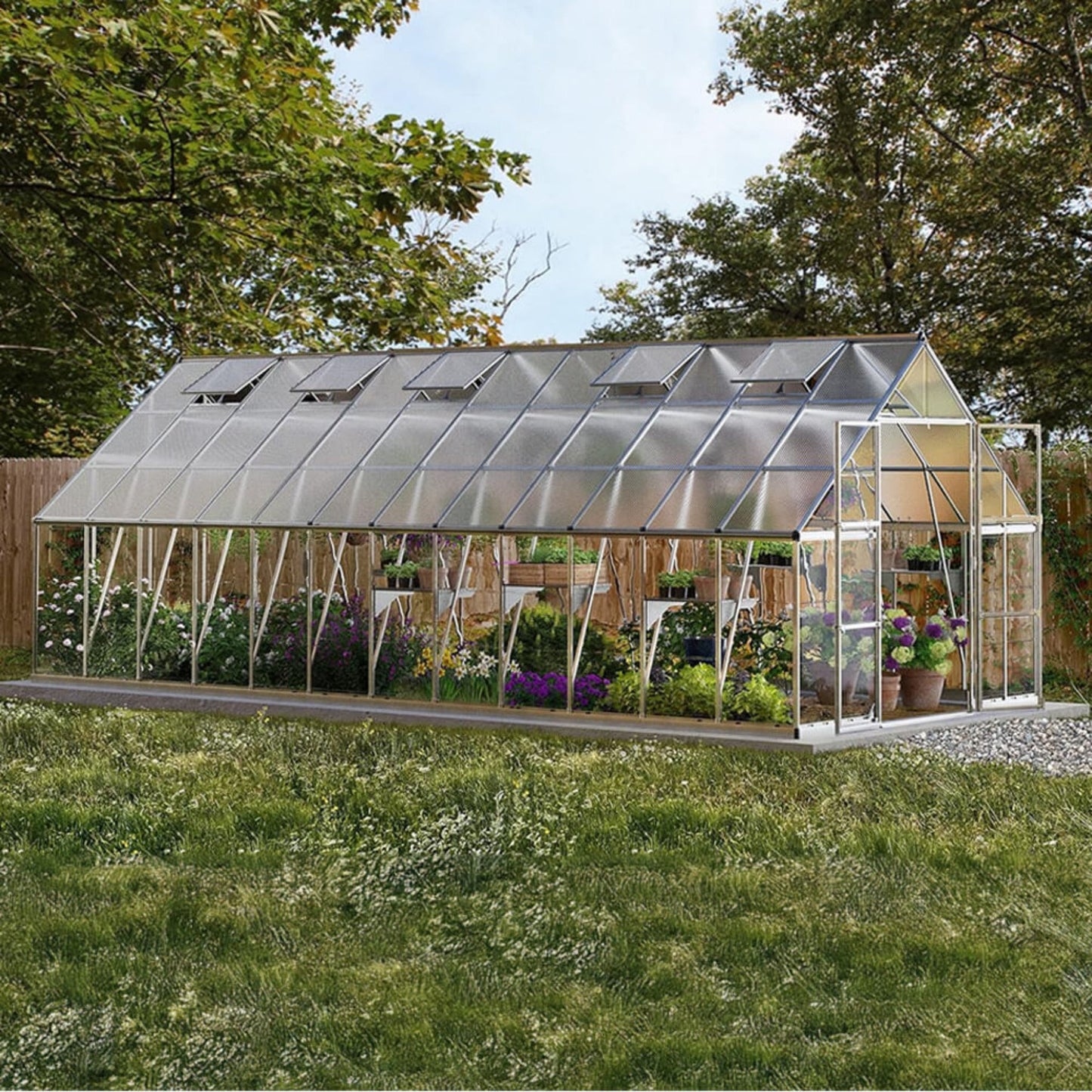 10' x 24' FT Premium Heavy-Duty Polycarbonate Walk-In Greenhouse W/ Aluminum Frame & Built-In Gutter System