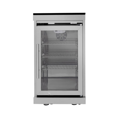 Castelle Flame Imperial 110-Inch 4-Burner 72K BTU Deluxe Stainless Steel Outdoor Kitchen Grill Island with Wine Cooler, Rotisserie, Cabinets, and Granite Countertops