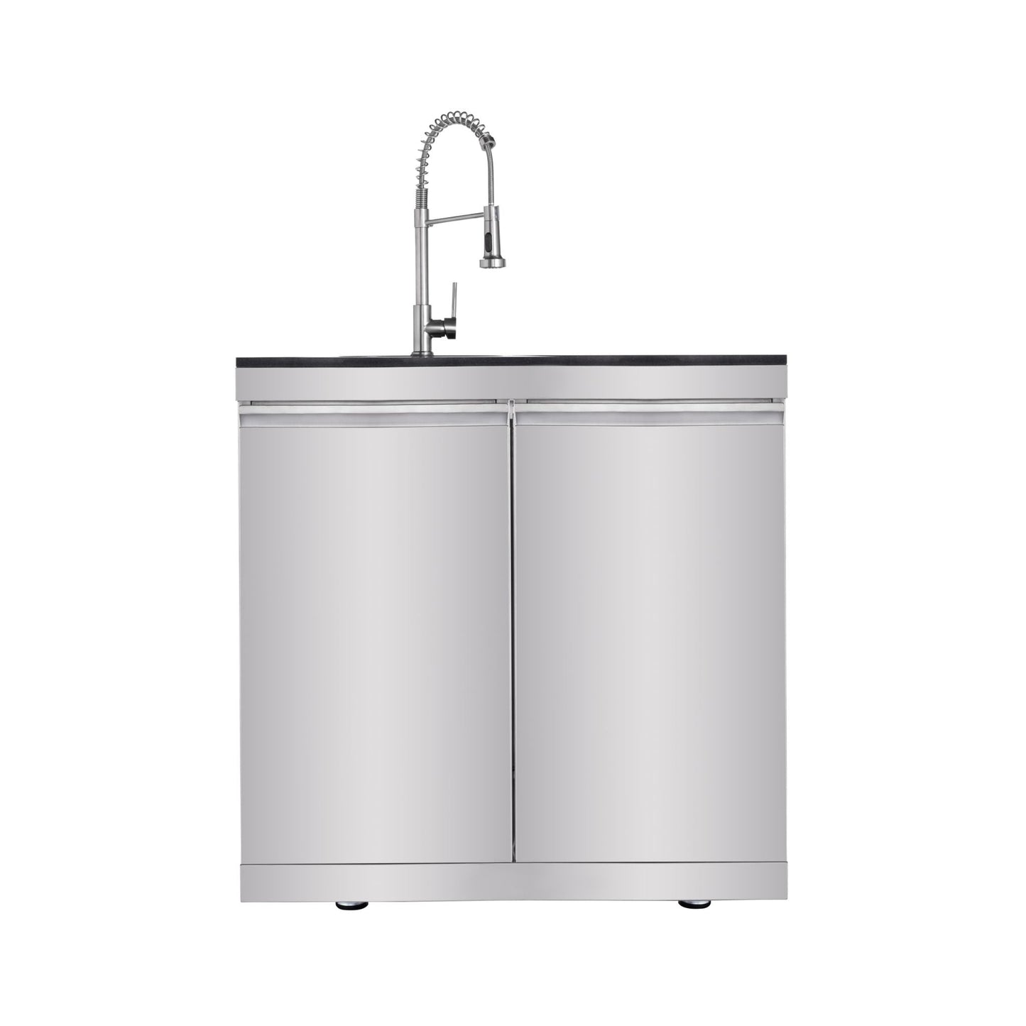 Castelle Flame Imperial 110-Inch 4-Burner 72K BTU Deluxe Stainless Steel Outdoor Kitchen Grill Island with Wine Cooler, Rotisserie, Cabinets, and Granite Countertops