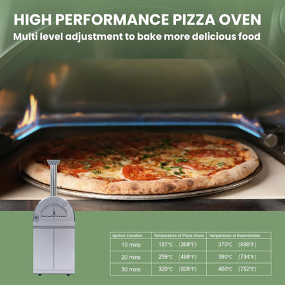 Blazon 112-Inch 4-Burner 108K BTU Outdoor Kitchen Island with Pizza Oven, Rotisserie & Refrigerator