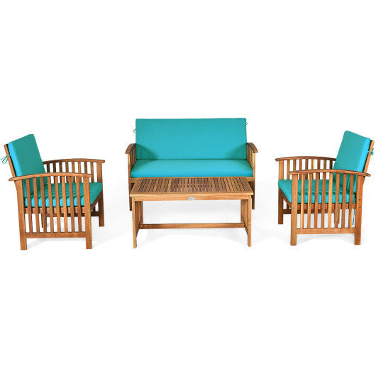 4 Pieces Patio Solid Wood Furniture Set - Blue