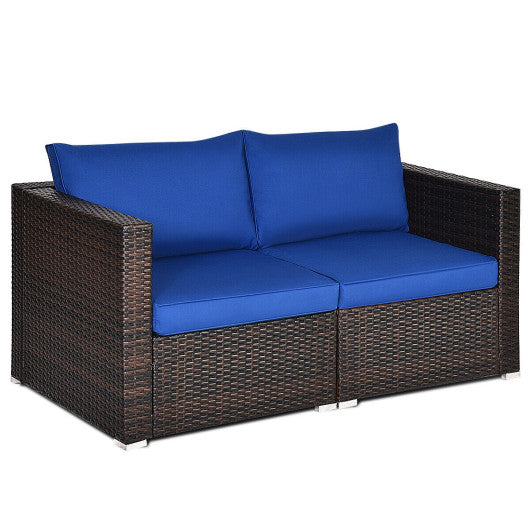 2PCS Patio Rattan Sectional Conversation Sofa Set - Navy