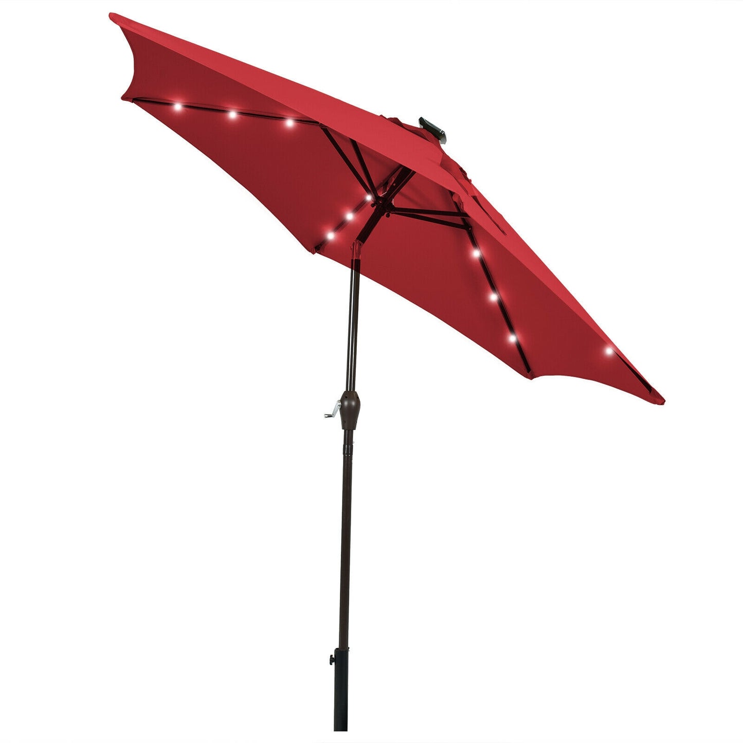 9 Feet Solar LED Lighted Patio Market Umbrella Tilt Adjustment Crank Lift-Beige