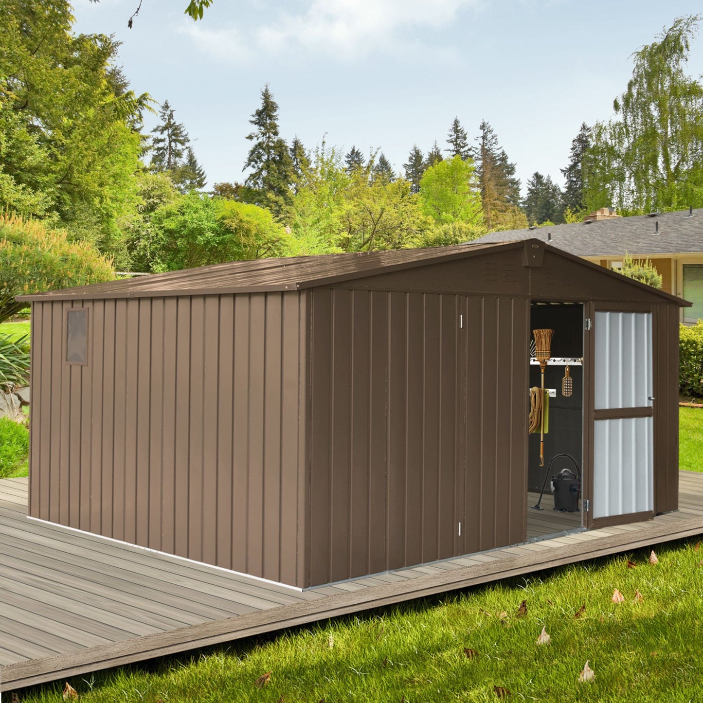 11FT x 12FT Alora Outdoor Backyard Storage Metal Shed with Galvanized Steel Frame, Windows, and Lockable Doors