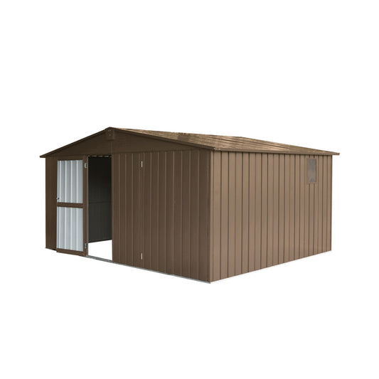 11FT x 12FT Alora Outdoor Backyard Storage Metal Shed with Galvanized Steel Frame, Windows, and Lockable Doors