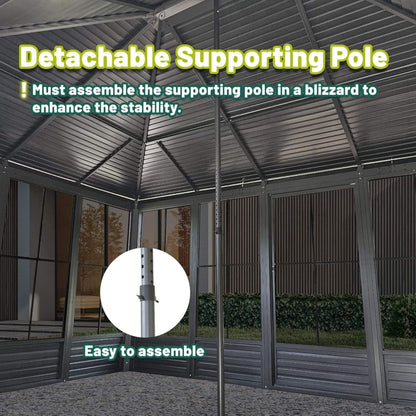 11' x 14' Premium Four Season Outdoor Aluminum Hardtop Gazebo Sunroom With Galvanized Steel Roof, Sliding Doors And Movable PVC Screen Walls