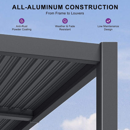 11FT X 18FT Modern Louvered Aluminum Pergola with Sloped Roof