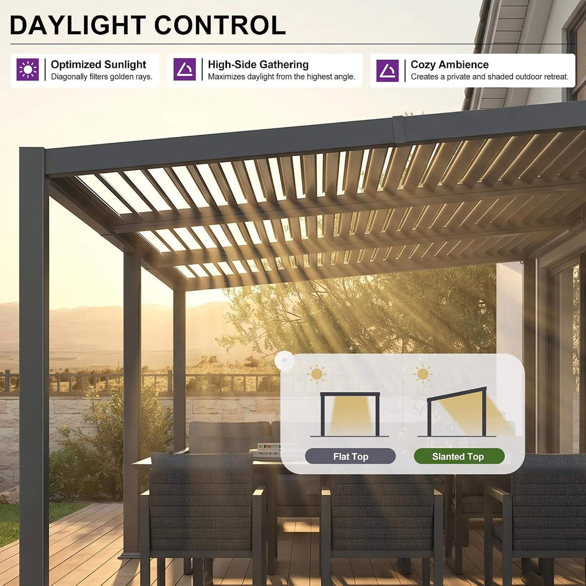11FT X 18FT Modern Louvered Aluminum Pergola with Sloped Roof